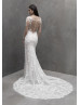 Long Illusion Sleeve Ivory Sequined Lace Sheer Back Wedding Dress